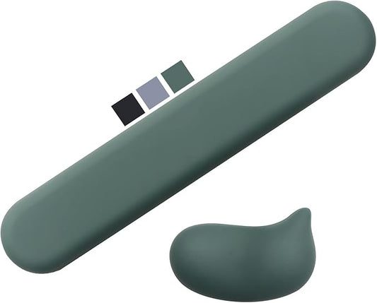 Wrist Rest for Keyboard and Mouse Pad, Ergonomic Memory Foam Keyboard Wrist Rest Set, Luxe Leather, Non-Slip Desk Accessories for Office and Home (Green)