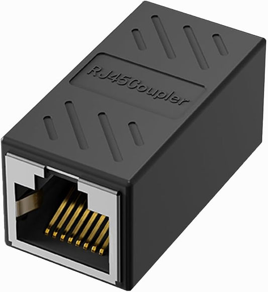 Jadaol RJ45 Coupler [UL Listed], Gold Plated Ethernet Cable Extender with PoE Support, 328ft Long Distance Extend, Female to Female Coupler for Cat8 Cat7 Cat6a Cat6 Cable (Black, 1Pack)