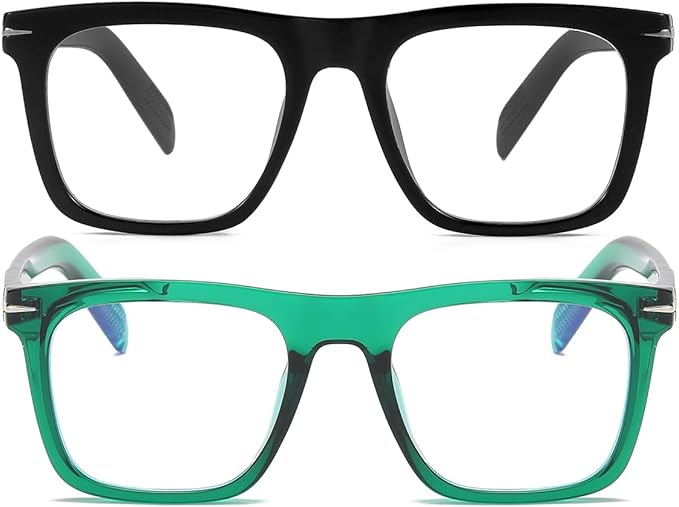 NIDOVIX Trendy Square Blue Light Blocking Glasses for Men Women, Fashion Frame Non-prescription Computer Glasses (Black+Green)
