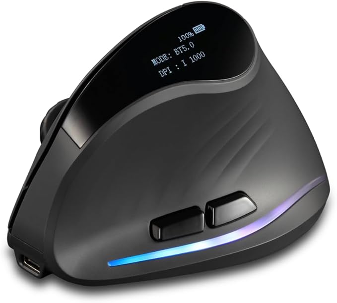 zelotes Wireless Mouse with Display,Portable Bluetooth,4000DPI,2-in-1(BT 5.0/3.0+2.4Ghz),Rechargeable,3 Device Connection,6 Buttons Vertical Ergonomic Mouse for PC,Laptop,Tablets