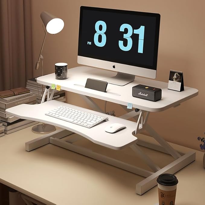 32 Inch Desk Converter, Height Adjustable Sit to Stand Riser, Dual Monitor and Laptop Workstation with Wide Keyboard Tray (Black) Xmas,Gift for Mother's Day (White)