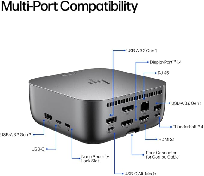 HP 180W G6 Thunderbolt 4 Ultra Dock Port Replicator Bundle w/DKZ Hub (Universal Thunderbolt/USB-C Docking Station, Single Cable for Charging, Data Transfers to Any Brand Laptop) 9X481UT#ABA (2-Pack)
