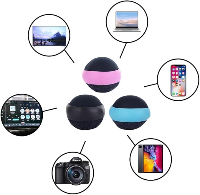 Dual-Sided Screen Cleaning Ball, Touch Screen Glass Cleaner Ball for Smart Phone/Laptop/iPad Tablet/TV, Pack of 3 with Portable Holder Case
