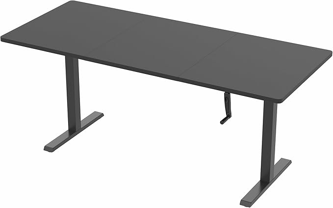 VIVO Manual Height Adjustable 71 x 30 inch Stand Up Desk, Black Table Top, Black Frame, Standing Workstation with Foldable Handle, DESK-KIT-MB7B