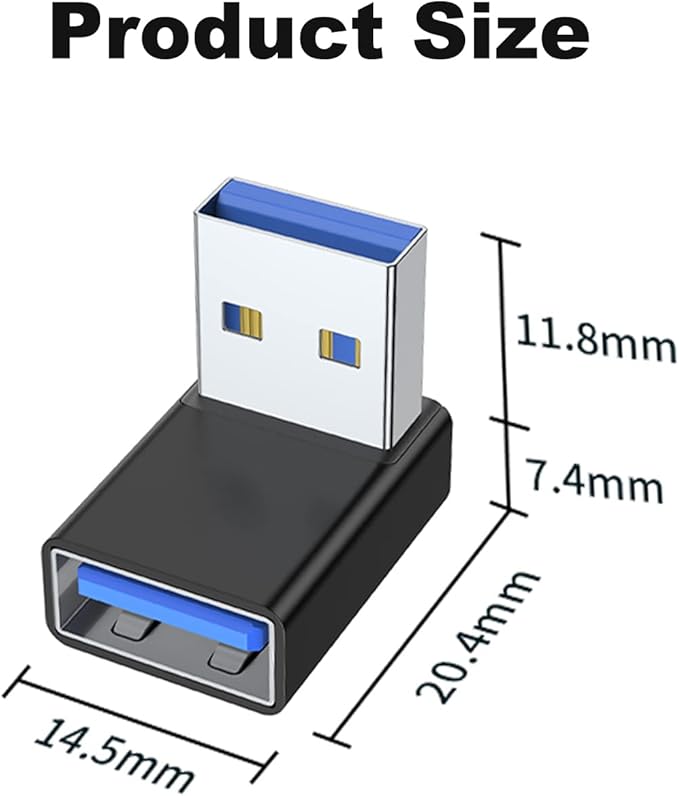 AreMe 90 Degree USB 3.0 Adapter 2 Pack, Upward Angle USB A Male to Female Converter Extender for PC, Laptop, USB A Charger, Power Bank and More (Black)