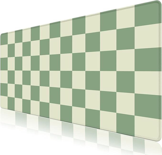 Desk Mat for Keyboard and Mouse, Large Mouse Pad Non-Slip Keyboard Pad, Computer Mats for Desktop, Cute Check Desk Pad with Stitched Edges for Office, Gaming I Sage Green Grid