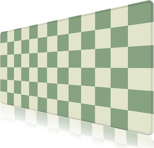 Desk Mat for Keyboard and Mouse, Large Mouse Pad Non-Slip Keyboard Pad, Computer Mats for Desktop, Cute Check Desk Pad with Stitched Edges for Office, Gaming I Sage Green Grid