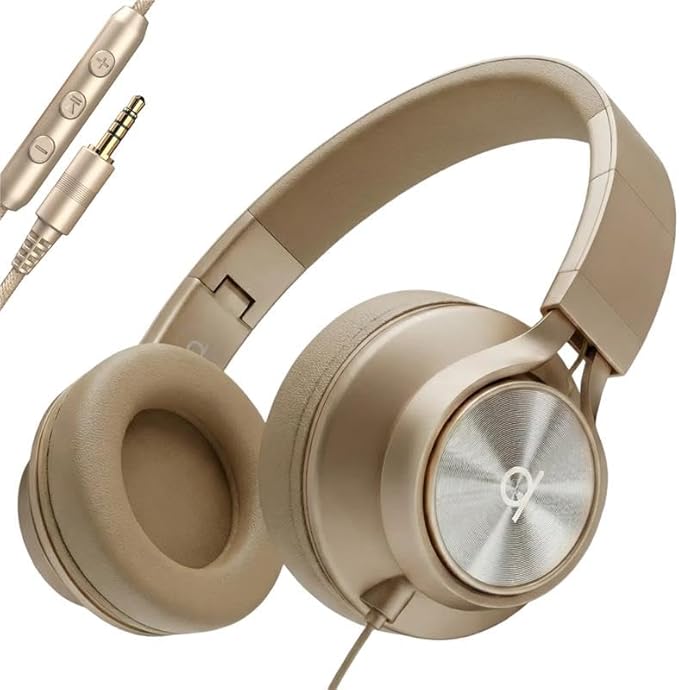 ARTIX CL750 Wired Headphones with Mic & Volume Control — Noise Isolating On-Ear Headphones for Computer and Laptop Wired, Plug in Corded Headphone with Wire (Foldable, Aux Jack 3.5mm)