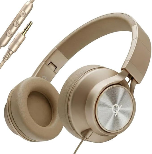 ARTIX CL750 Wired Headphones with Mic & Volume Control — Noise Isolating On-Ear Headphones for Computer and Laptop Wired, Plug in Corded Headphone with Wire (Foldable, Aux Jack 3.5mm)