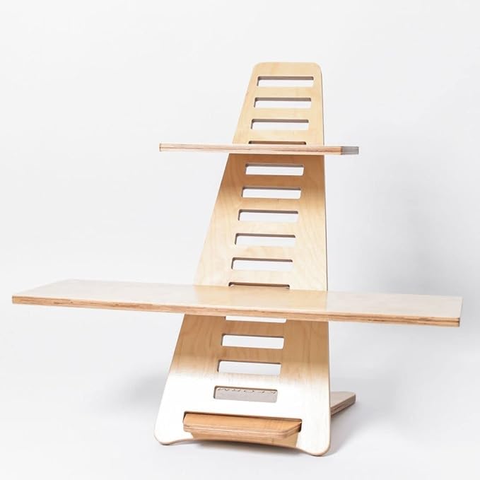Sleekform Standing Desk Converter - Elevation Stand, Laptop Riser, Adjustable Height Sit to Stand Desk Converter Workstation for Office and Home, Table Top Wood Portable