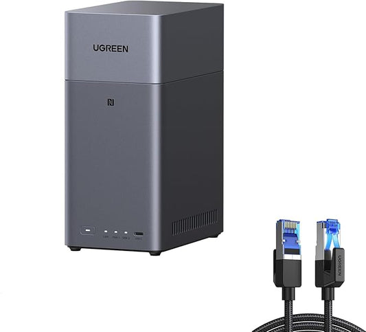 UGREEN NAS DH2300 2-Bay Desktop NAS,Network Attached Storage (Diskless) bundle with UGREEN Cat 8 Ethernet Cable 10FT, High Speed Braided 40Gbps 2000Mhz Network Cord Cat8 RJ45 Shielded Indoor Heavy Dut