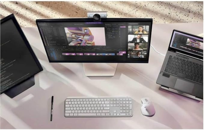 Logitech MX Brio Ultra HD 4K Collaboration, Streaming Webcam, 1080p at 60 FPS, Show Mode, Works with Microsoft Teams, Zoom, Google Meet, Nintendo Switch 2 New GameChat - Pale Gray