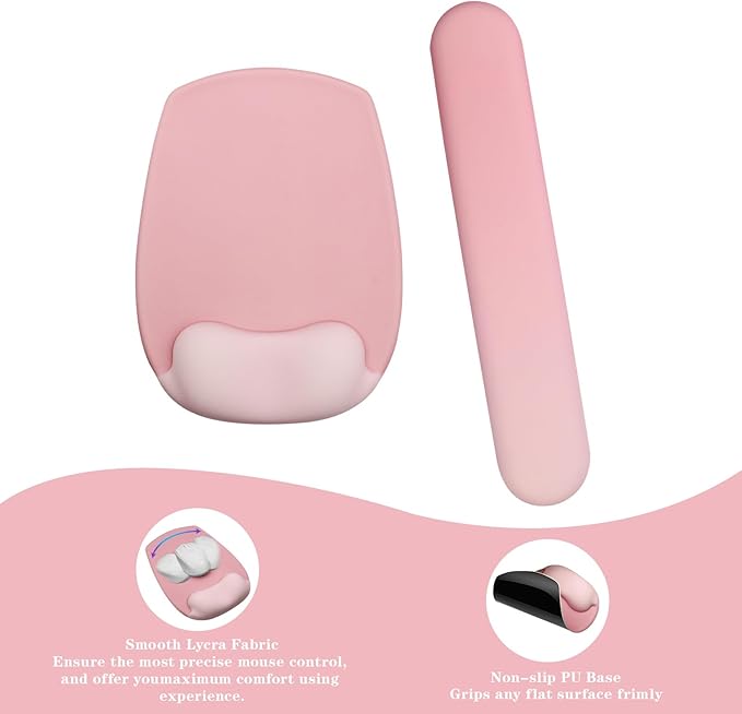 Wrist Rest for Keyboard and Mouse, Ergonomic Gel Computer Keyboard Wrist Rest with Memory Foam, Keyboard Wrist Support Pad for Long Hours of Work, Gaming, Studying-Relieve Wrist Pain (GD-Pink)