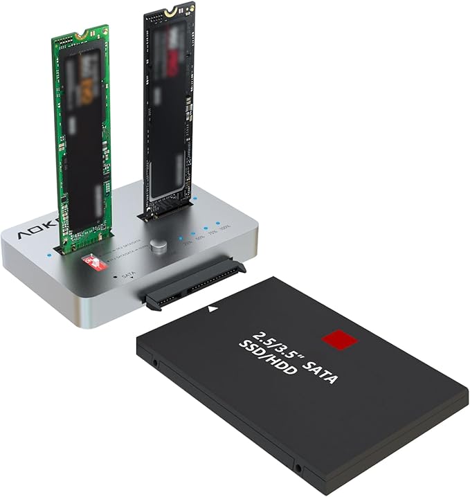 AOKO M.2 Duplicator SATA to NVMe SSD Cloner Docking Staion for NVMe + M.2 NGFF and 2.5" /3.5" SATA SSD/HDD Converter and Reader Bidirectional Offline Hard Drive Cloner