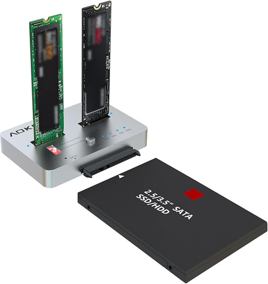 AOKO M.2 Duplicator SATA to NVMe SSD Cloner Docking Staion for NVMe + M.2 NGFF and 2.5" /3.5" SATA SSD/HDD Converter and Reader Bidirectional Offline Hard Drive Cloner