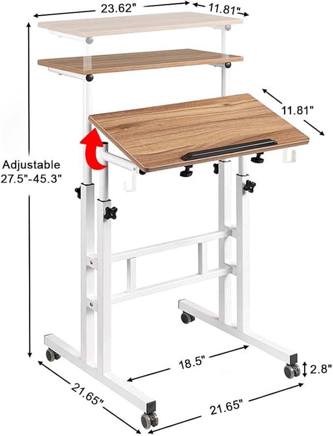 SIDUCAL Small Standing Desk, Portable Stand Up Desk, Height Adjustable Mobile Standing Table Converter with Wheels Computer Workstations, Rolling Laptop Cart for Stand or Sit, Vintage Oak