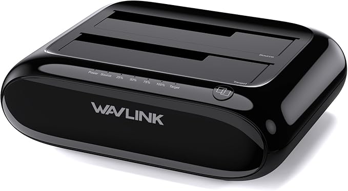 WAVLINK Dual Bay Hard Drive Docking Station - USB 3.0 to SATA I/II/III for 2.5" & 3.5" HDD/SSD with Fixed Bezel, Supports Offline Clone/Duplicator Function, Supports 2x20TB with UASP 6Gbps - Black