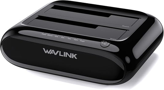 WAVLINK Dual Bay Hard Drive Docking Station - USB 3.0 to SATA I/II/III for 2.5" & 3.5" HDD/SSD with Fixed Bezel, Supports Offline Clone/Duplicator Function, Supports 2x20TB with UASP 6Gbps - Black