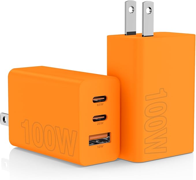 2Pack 100W USB C Wall Charger Block, 3-Port USB C Charging Adapter,65W Type C Super Fast Charging Power Plug Cube for MacBook Pro/Air,i-Pad Pro,i-Phone 17/16/15, Galaxy S25,and More