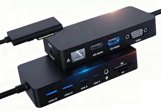 Surface Docking Stations - 2025 Surface Dock for Surface Pro 11/10/9/8/X/7/6/5/4/3, Surface Laptop 7/6/5/4/3/2/1, Surface Book/Go Triple Displays(Dual HDMI+VGA) 12 in 1 Surface Pro Docking Station