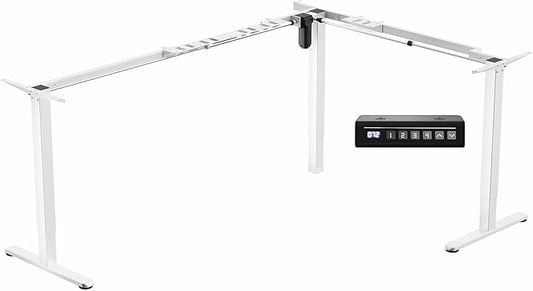 VIVO Extra Large Electric Single Motor Height Adjustable 3-Leg Corner Standing Desk Frame, Holds up to 225 lbs, Sit Stand L-Shaped Motorized Legs Only, White, DESK-E384W