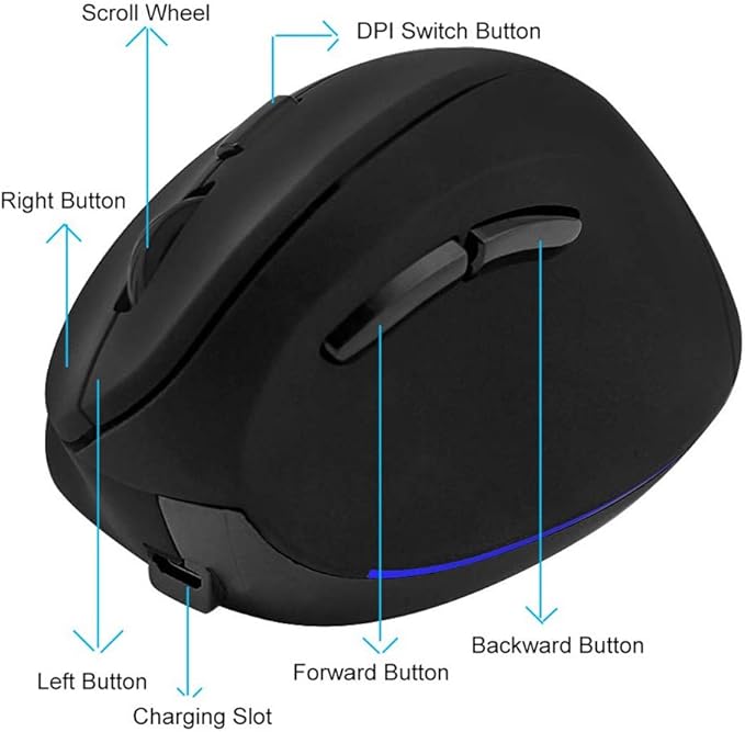 Wireless Ergonomic Mouse for Large Hands, 2.4G Optical Wireless Vertical Mouse with Adjustable DPI 1000/1200/1600, 5 Buttons for Laptop Desktop PC MacBook - Black