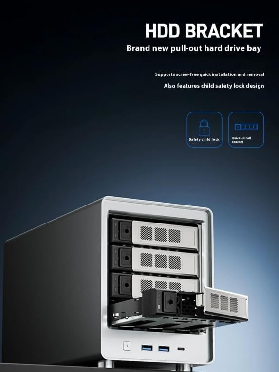 Mini PC,N150 8-Bay NAS Mini PC Windows 11, 4 Cores and 4 Threads,2*Intel i226-V 2.5G,1*DDR5 4800MHz Max 48GB,Support 1*HDMI,1*DP Interface,4*SATA+4*M.2 (up to 112TB) (NO RAM NO SSD)