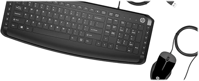 HP Pavilion Wired Keyboard and Mouse 200 (Black) - USB-A Plug-and-Play - Full-Sized Keyboard with Numeric Keypad, Enhanced F1-F12 Keys, & 12 Hotkeys - 1600 DPI Mouse - Windows Compatible (9DF28AA#ABL)