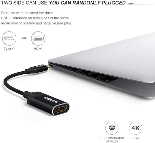 QGeeM USB C to HDMI Adapter 4K Cable, USB Type-C to HDMI Adapter [Thunderbolt 3/4] HDMI for Laptop MacBook Pro/Air, iPhone 15 16 17 Pro max, Dell XPS, Pixelbook, iMac,Thinkpad,Surface,IPad Pro. -Black