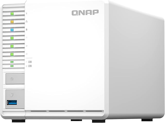QNAP 3-Bay desktop NAS, Intel Celeron, Tabletop, for Optimized Storage and 4K H.264 Decoding, USB 3.2 Gen 2, M.2 PCIe Gen 3, QNAP Brand