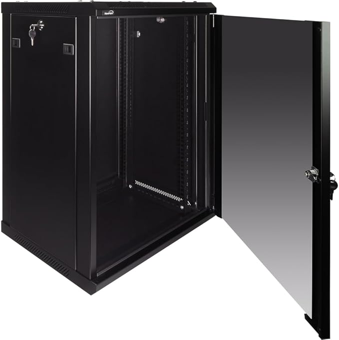 Navepoint 15U Deluxe IT Wallmount Cabinet Enclosure 19-Inch Server Network Rack with Locking Glass Door 16-Inches Deep Black