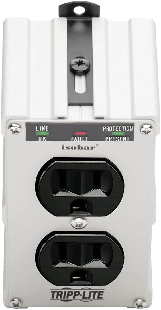 Tripp Lite Isobar ISOBLOK2-0 Heavy Duty Outlet Extender, Wall Power Strip Surge Protector, 2 Outlets, Direct Plug-in, White, Metal Power Strip, Industrial Garage Work Shop Bench