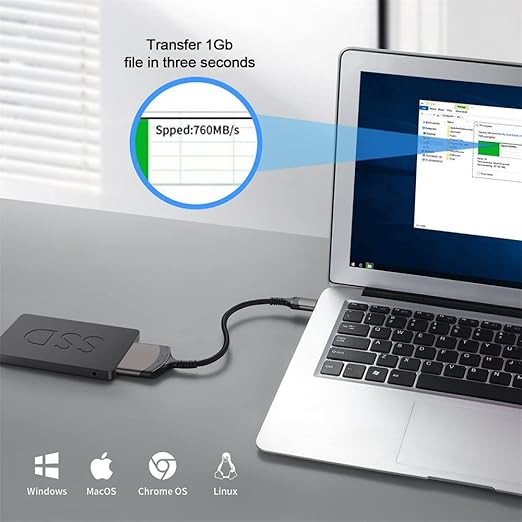 NFHK 5Gbps USB-C Type-C to SATA 22 Pin Adapter Cable for 2.5" Hard Disk Driver SSD Laptop