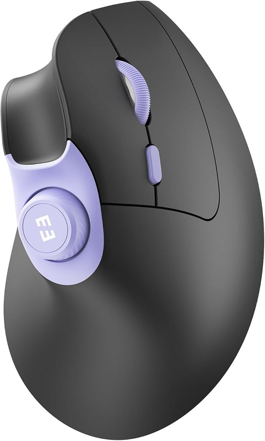 seenda Ergonomic Mouse Wireless, MOU-302 Bluetooth Vertical Mouse Rechargeable, Optical Mice with 1000/1600/2400 DPI, Volume Knob, 3 Multi-Device Connectivity for Computer/PC/Laptop/Mac, Black Purple