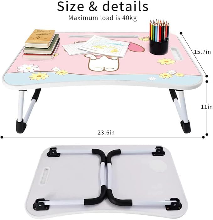 Kawaii Laptop Desk Foldable Kawaii Bed Desk Table Cute Folding Breakfast Tray Portable Lap Standing Desk Notebook Stand Reading Holder for Bed/Couch/Sofa/Floor (Pink)