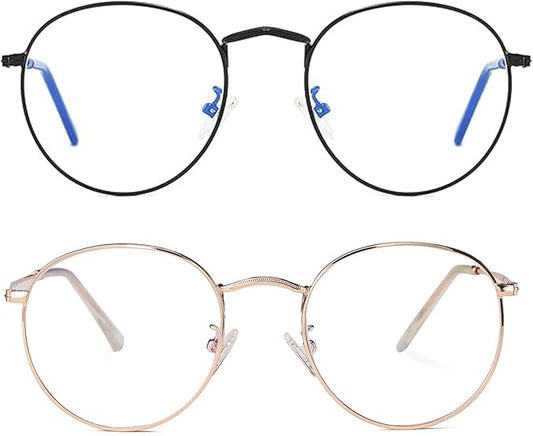 HJSTES Round Blue Light Glasses for Women Men Retro Circle Clear Lens Metal Frame Eyeglasses