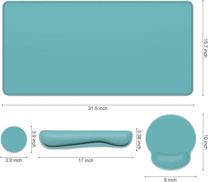 Dapesuom Large Gaming Mouse Pad, Mouse Pads with Wrist Rest Wrist Support, 4in1 Big XXL Desk Mat Desk Pad + Ergonomic Mousepad + Memory Foam Keyboard Mat Wrist Rest + Coaster Set for Computer, Green