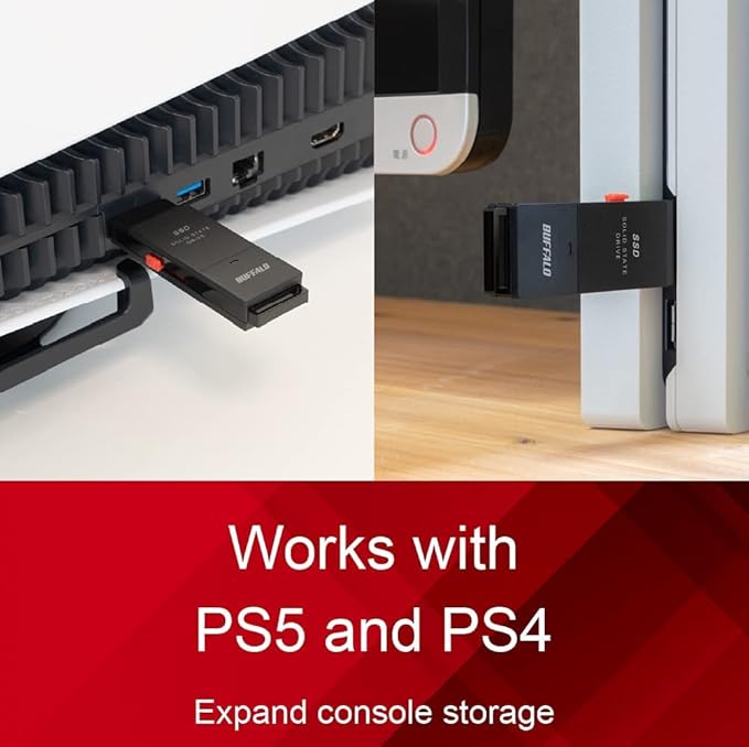 BUFFALO External SSD 500GB - Up to 600MB/s - USB-C - USB-A - USB 3.2 Gen 2 (Compatible with PS4 / PS5 / Windows/Mac) - External Solid State Drive Stick - ‎‎‎SSD-PUT500U3B