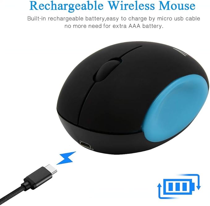 3C Light 2.4GHz Wireless Mini Rechargeable Optical Mouse - Cute, Silent, Portable, 3 Buttons, Cordless for Laptop, Desktop, PC, Notebook (Blue)