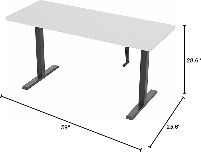 VIVO Manual Height Adjustable 60 x 24 inch Stand Up Desk, White Solid One-Piece Table Top, Black Frame, Standing Workstation with Foldable Handle, DESK-KIT-MB6W