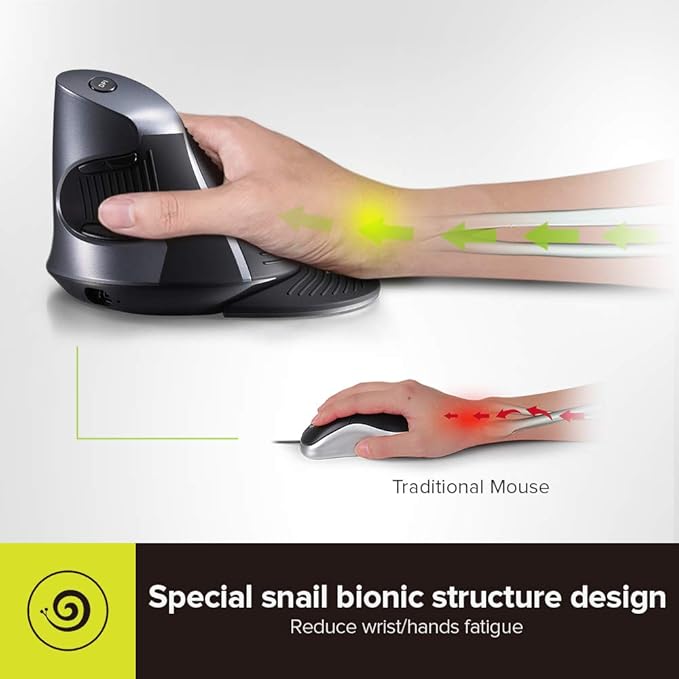 DELUX Ergonomic Vertical Mouse Wireless, Rechargeable Vertical Mouse, Bluetooth/2.4G Dual Mode, Slient Click, Removable Wrist Rest, 800/1200/1600DPI Levels, 6 Buttons, for Laptop/PC (M618G DB-Black)
