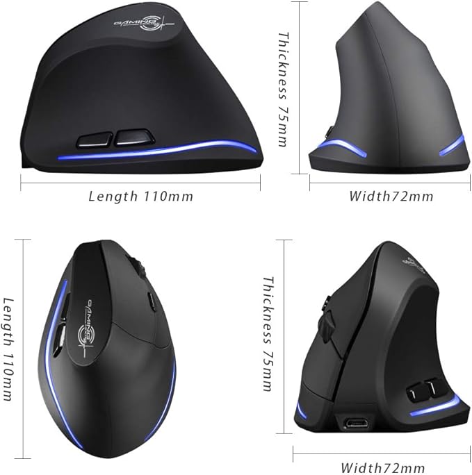 zelotes Optical Wireless Mouse,Rechargeable,2400DPI,Ergonomic Design Reduces Muscle Strain,USB Vertical Ergonomic Mouse,Cordless Portable Mouse for PC,Mac,Laptop