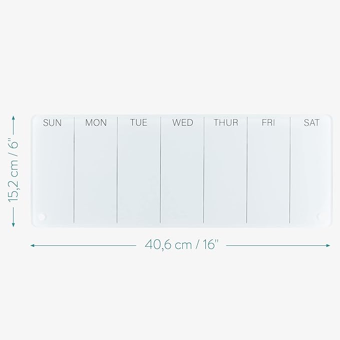 Navaris Weekly Whiteboard Planner - Small Dry Erase Glass Whiteboard to Do Calendar for Office Desk - Dry Erase Schedule Board - 16 x 6 Inches