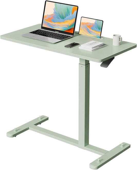 Mobile Standing Desk, Pneumatic Adjustable Rolling Desk(31.5 Inches), Portable Laptop Desk with 4 Lockable Wheels, Overbed Bedside Table Laptop Table for Couch, Home, Office, Green