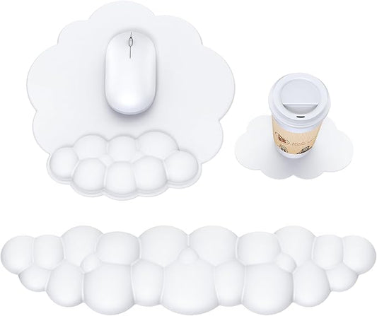 Cloud Mouse Pad with Wrist Rest, Cloud Keyboard Wrist Rest, Mouse Pad Wrist Support, Ergonomic Keyboard Mouse Wrist Support White