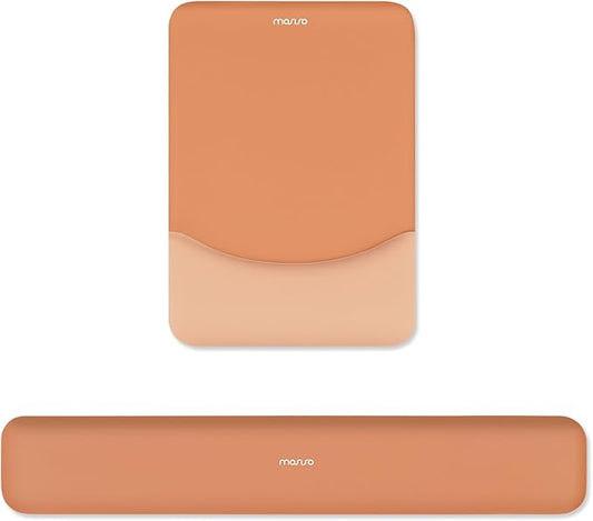 MOSISO Wrist Rest Support for Mouse Pad&Keyboard Set, Rectangular Ergonomic Mousepad Non-Slip Base Home/Office Pain Relief&Easy Typing Pad with Neoprene Cloth&Raised Silicone Lining, Cosmic Orange