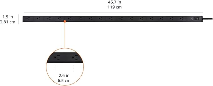 Amazon Basics Surge Protector Power Strip, 16-Outlet, Heavy Duty, Metal, 600 Joules, 6ft Extension Cord, Wide Spaced, Mountable, Black