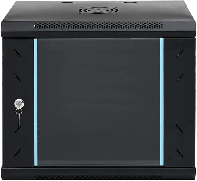 9U Wall Mounted Network Cabinet, 19 Inch Data Server Rack Enclosure with Lockable Toughened Glass Door, IP20 Server Storage for Network Accessories, 20.9 x 15.7 x 17.7 Inches