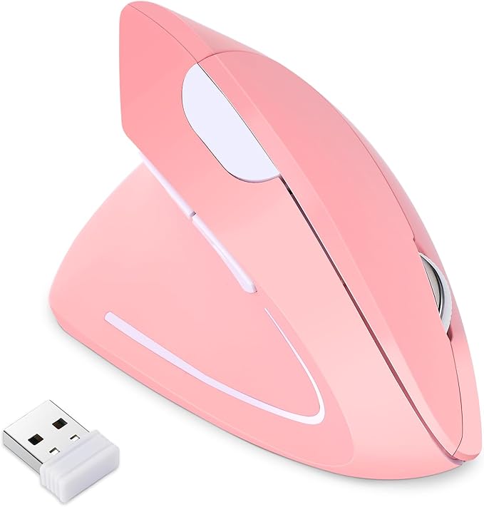 Left Handed Mouse, 2.4G Wireless Left Handed Ergonomic Mouse with 800/1200/1600 Adjustable DPI, 6 Buttons Wireless Vertical Mouse for MacBook/Laptop/PC/Desktop (Pink)