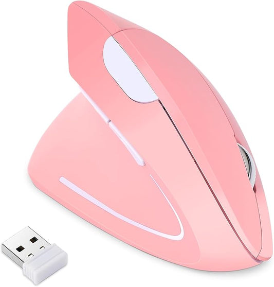 Left Handed Mouse, 2.4G Wireless Left Handed Ergonomic Mouse with 800/1200/1600 Adjustable DPI, 6 Buttons Wireless Vertical Mouse for MacBook/Laptop/PC/Desktop (Pink)
